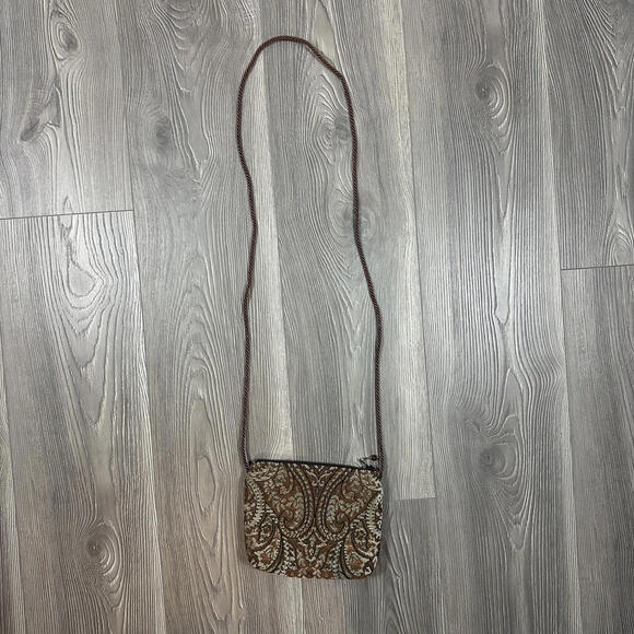 Handbags - Small Tapestry‎ Rug Bag with Beaded Zipper and Brown Cord Strap